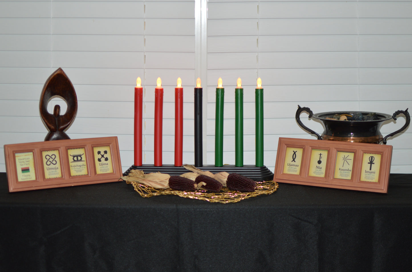 Kwanzaa Kinara Candle Holder Set with Flameless Battery Powered Electric Candles