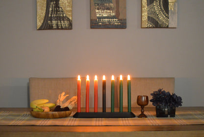 Kwanzaa Kinara Candle Holder Set with Flameless Battery Powered Electric Candles