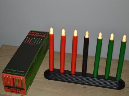 Kwanzaa Kinara Candle Holder Set with Flameless Battery Powered Electric Candles